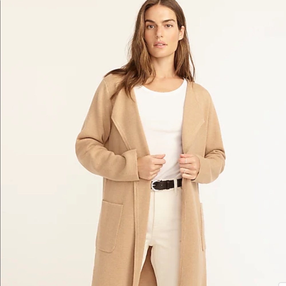 J. Crew Juliette Collarless Sweater-Blazer. Heathered Khaki. Size L.